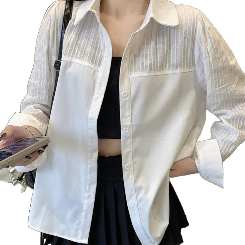 Women's Elegant White Button-Down Blouse – Spring & Autumn Lightweight Long Sleeve Office Casual Shirt