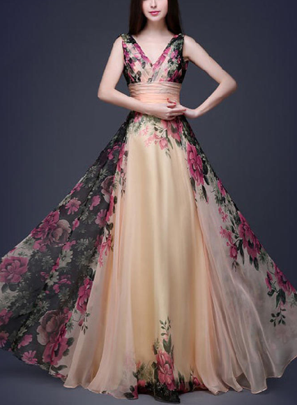Women Printed Multi-Color Long Party Dress