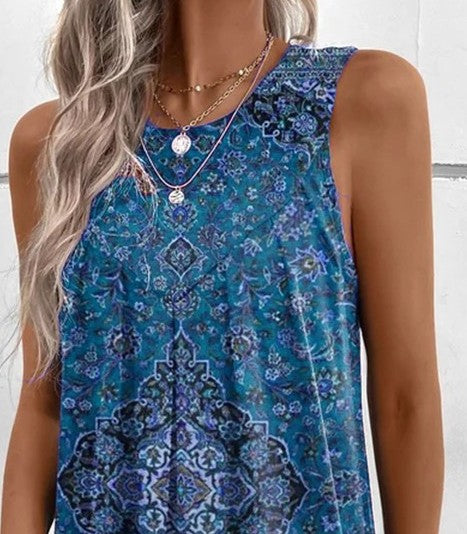 Women's Comfortable Casual Printed Sleeveless Ethnic Style Round Neck Dress