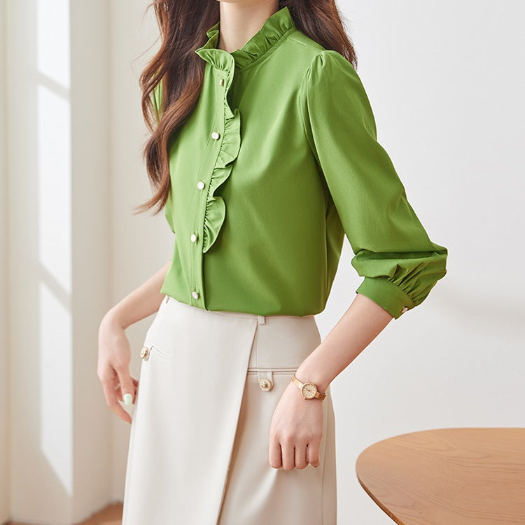 Women's Long Sleeve Ruffle Lace Collar Spring Shirt