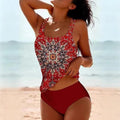 New Digital Print Double Shoulder Strap Tankini with High Waist Triangle Briefs - Women's Two-Piece Swimsuit