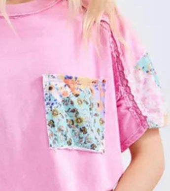 Summer Casual Round Neck Short-Sleeved Floral Patchwork T-Shirt Top for Women