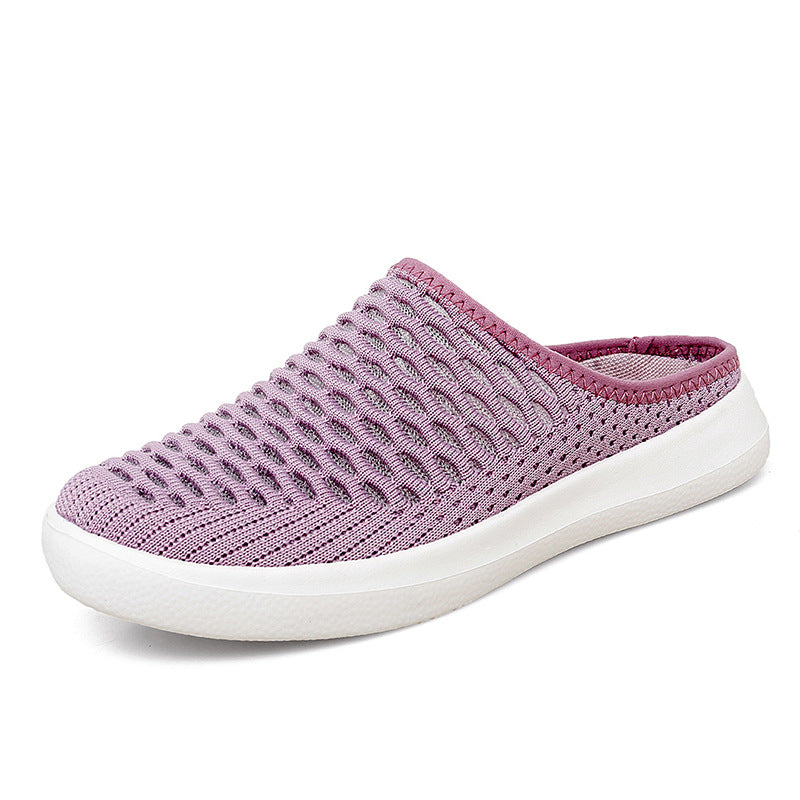 Summer Breathable Mesh Half Slippers - Women's Closed-Toe Heel-Free Slip-On Casual Shoes