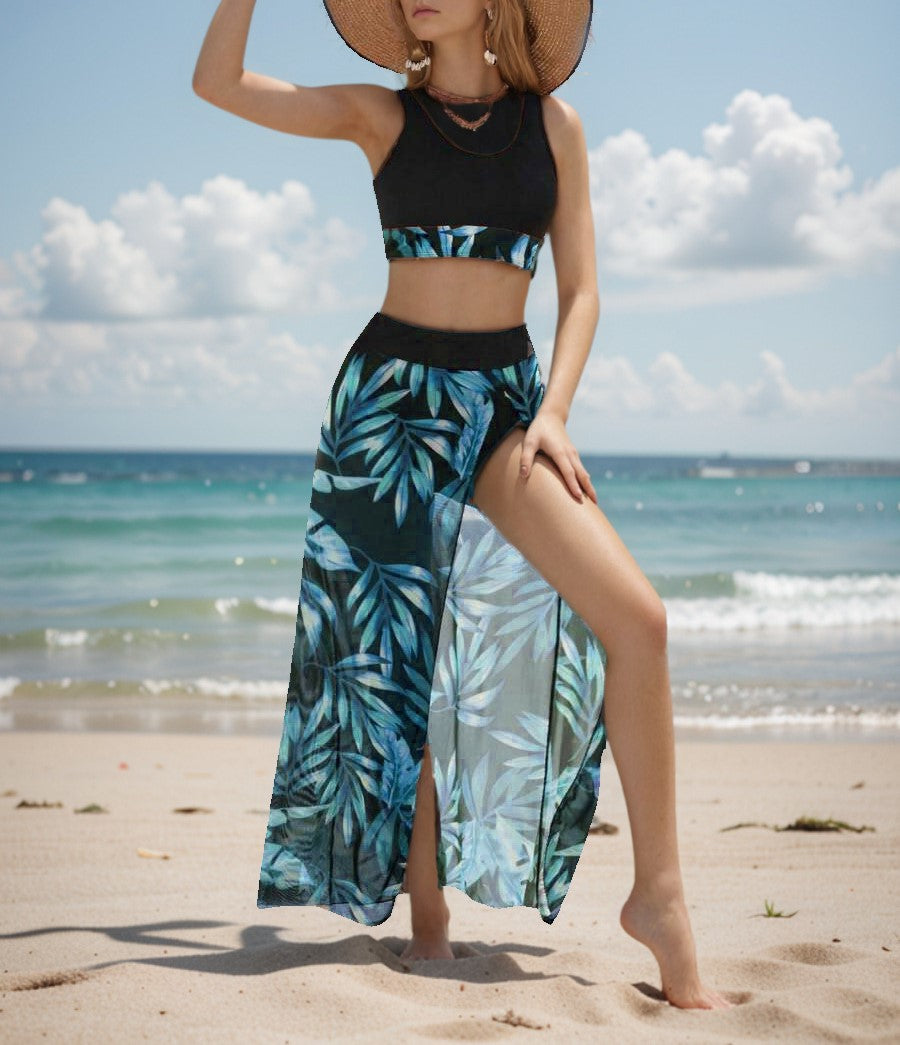 New Style Bikini with Mesh Maxi Skirt - 3-Piece Women's Swimsuit Set