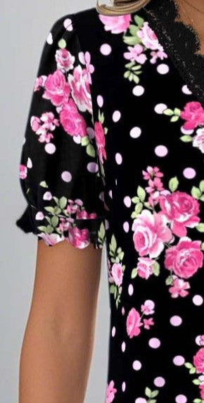 Women's Summer Printed V-Neck Short Sleeve Top – Casual Everyday Blouse