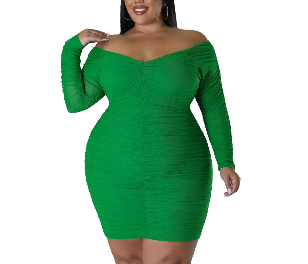 Autumn Plus Size Women's Bodycon Dress with Sheer Mesh Blouse Sleeves – Elegant Nightclub & Party Style