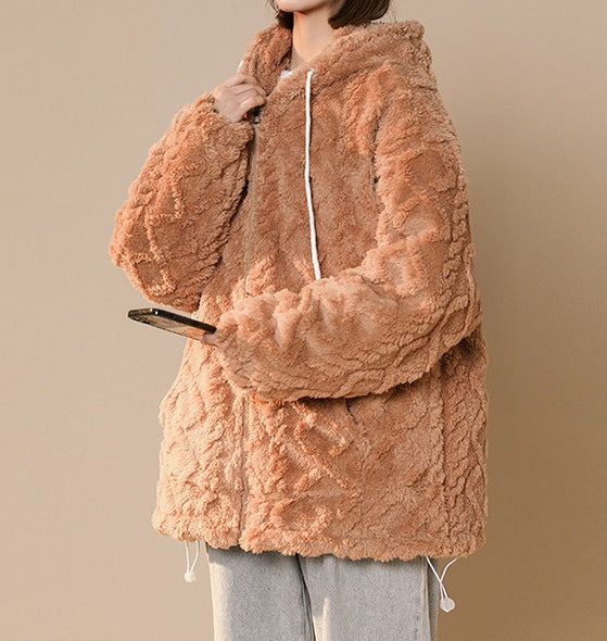 Women’s Winter Lambswool-Style Jacket – 100% Polyester Fiber Warm Outerwear