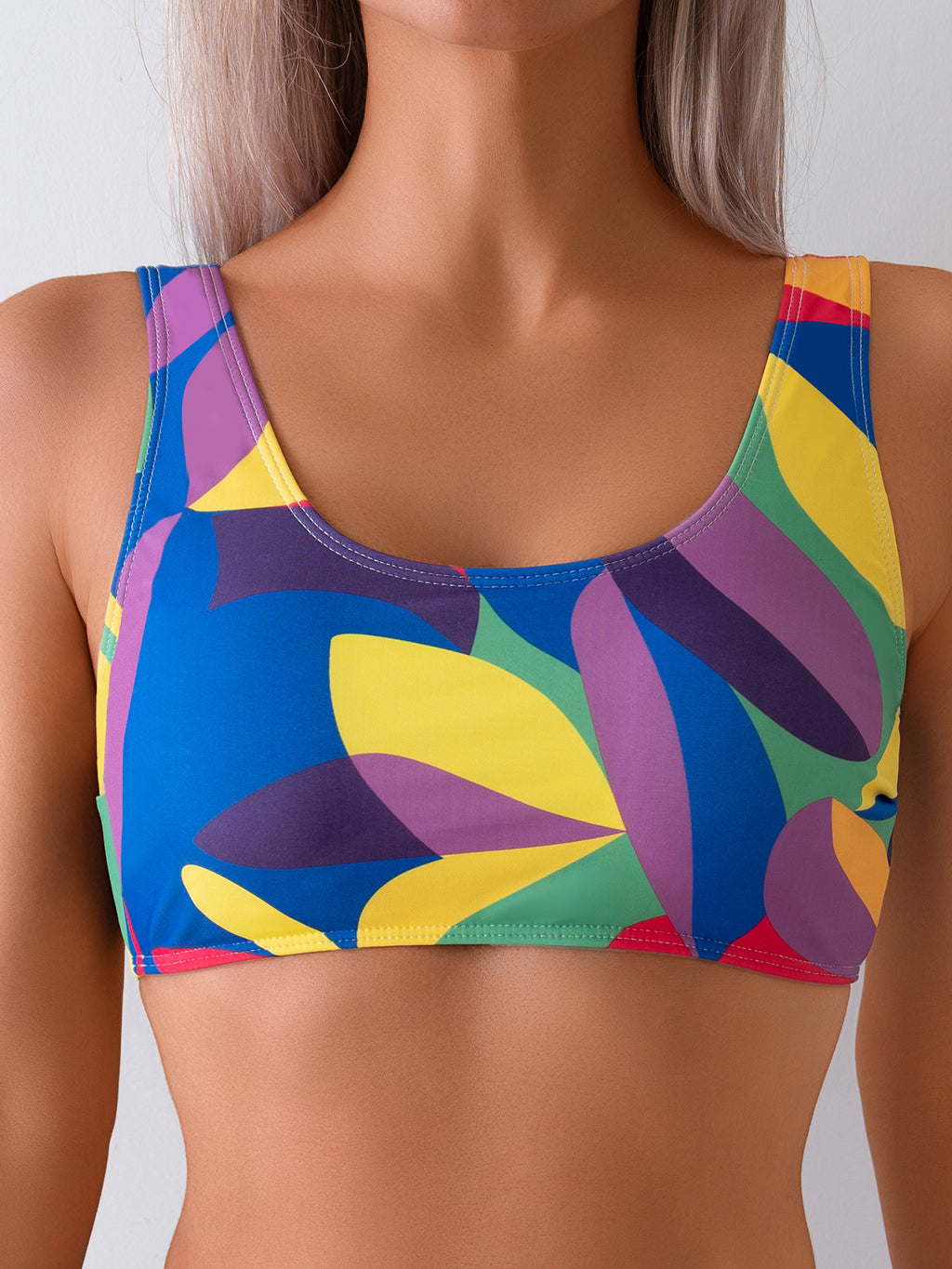 Digital Printing Color Matching Bikini Set High Waist Boxers Split Swimsuit