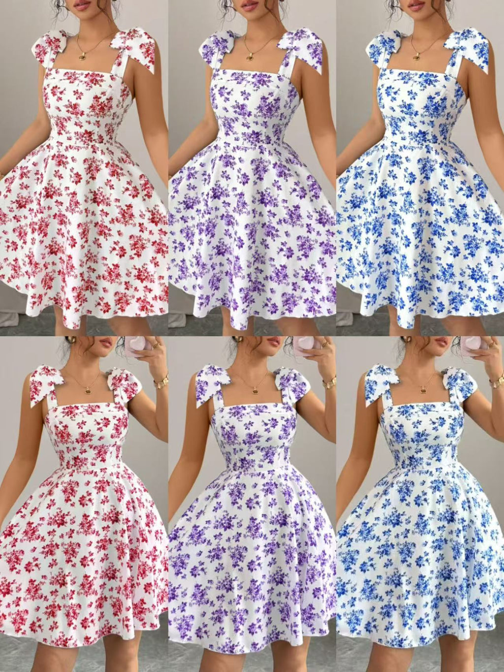 Women's Floral Print Suspender Mini Dress Casual Sleeveless A-Line Summer Short Dress