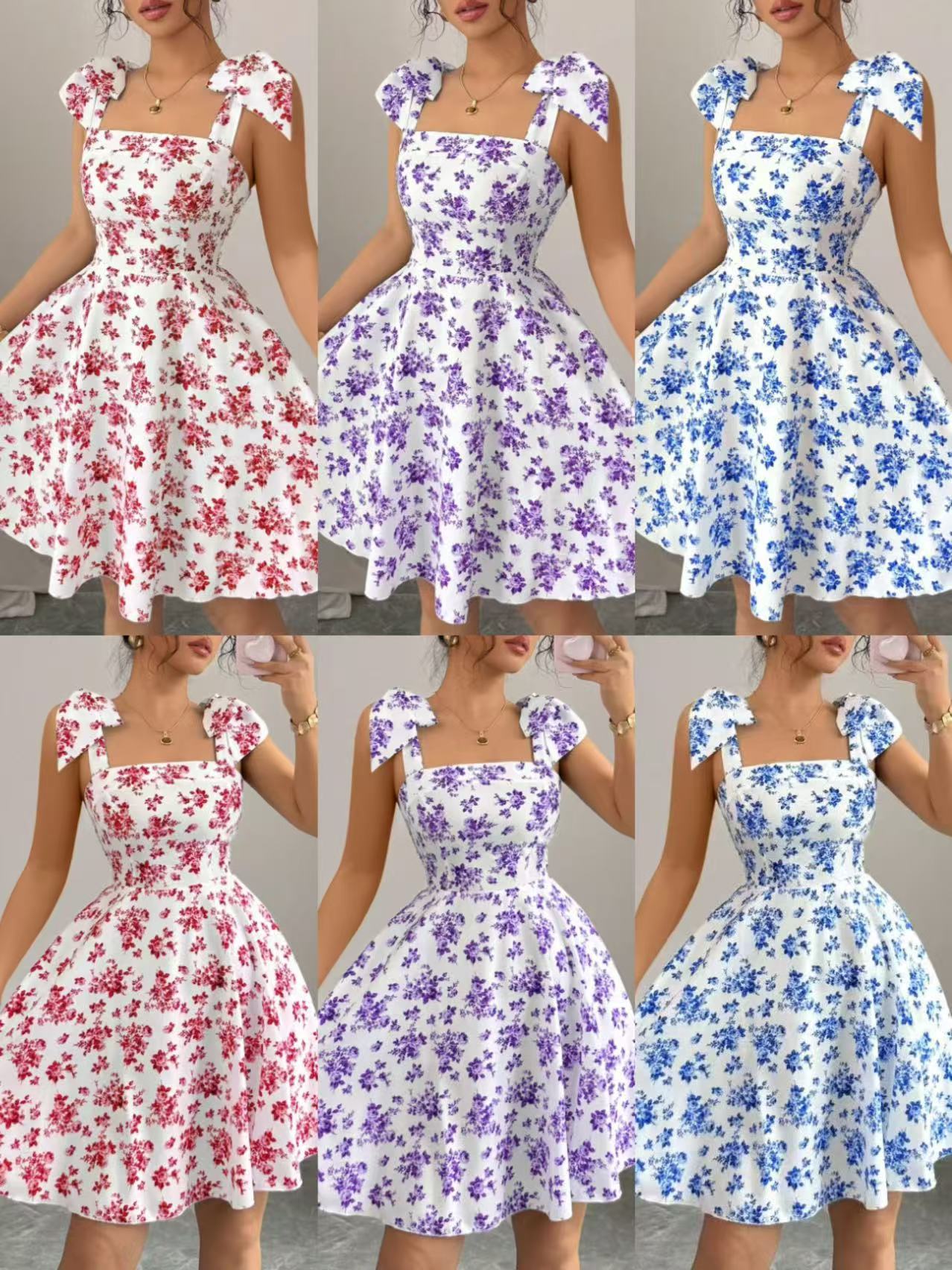 Women's Floral Print Suspender Mini Dress Casual Sleeveless A-Line Summer Short Dress