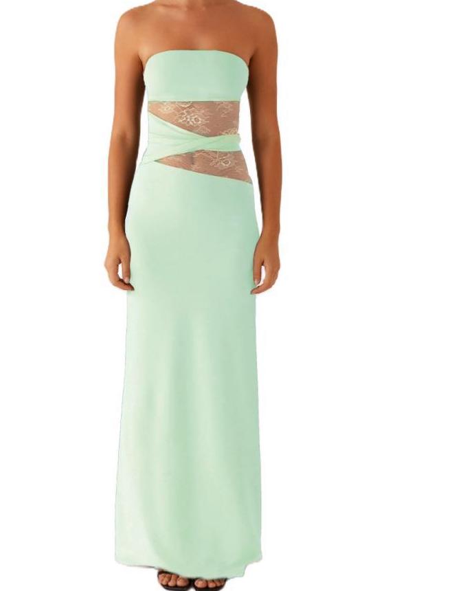 Spring Fashion Hollow-Out Backless Sleeveless Spliced Lace Maxi Dress