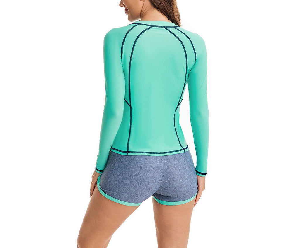 Women's Two-Piece Split Boxer Surfing Swimsuit – Long Sleeve Zipper Tankini Set