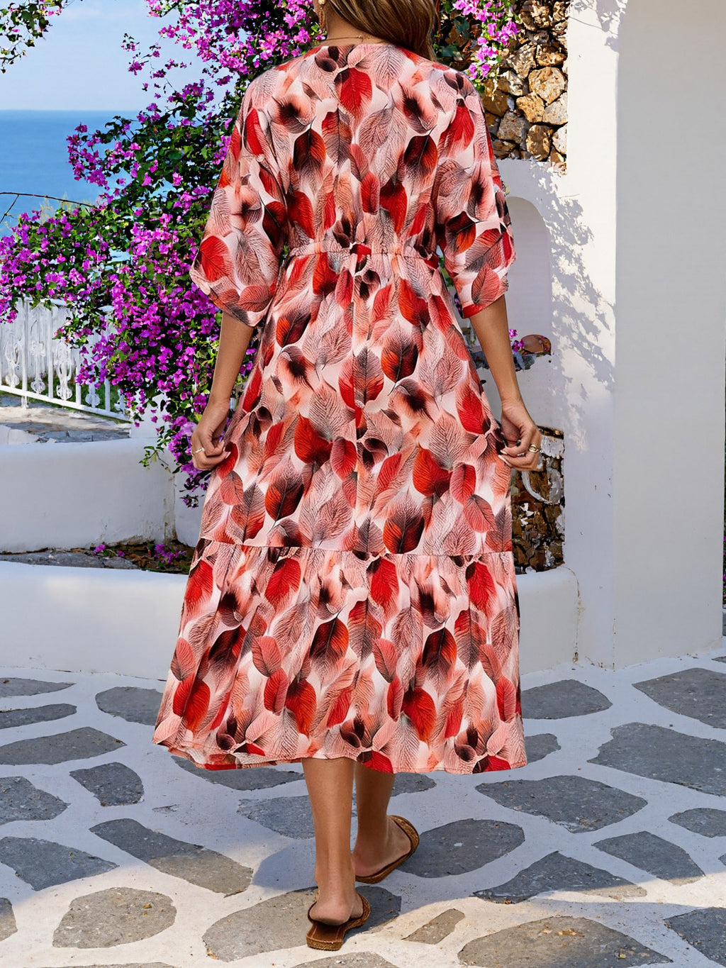Women's Summer Floral Bohemian Beach Maxi Dress with Defined Waist and Flowy Hem