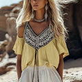 Women's 3D Sunshine Print Pleated V-Neck Tank Top – Casual Sleeveless Summer Fashion T-Shirt
