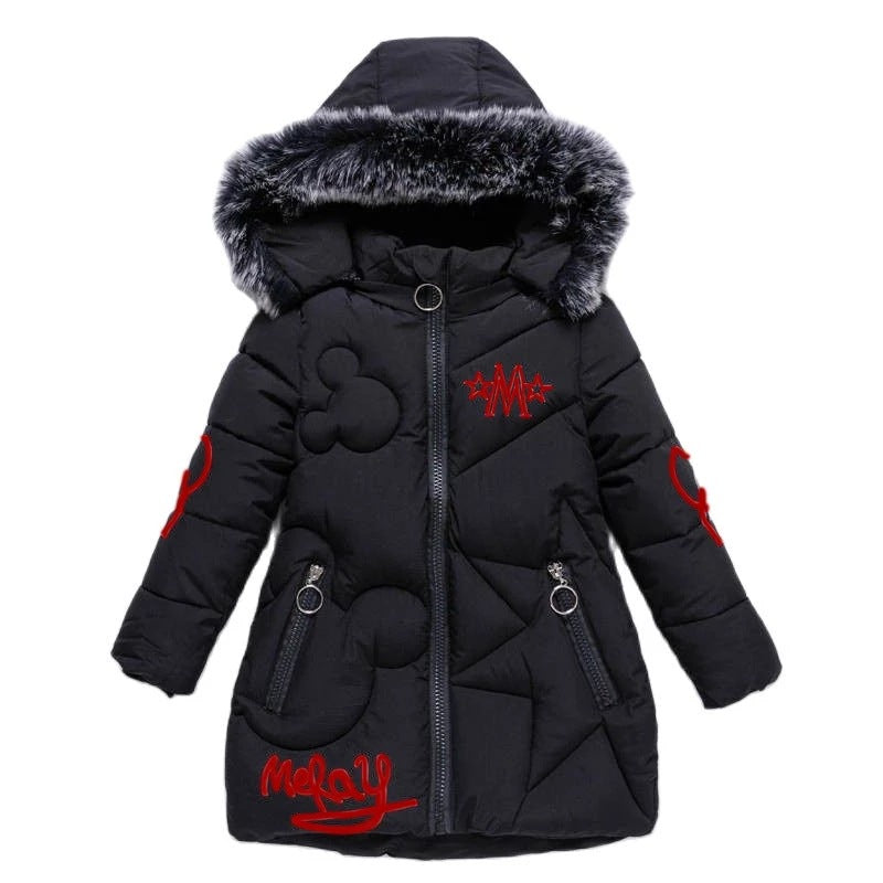 New Winter Girls’ Cotton-Padded Coat – Thickened Mid-Length Warm Jacket - RAC25JP3285GDRESS