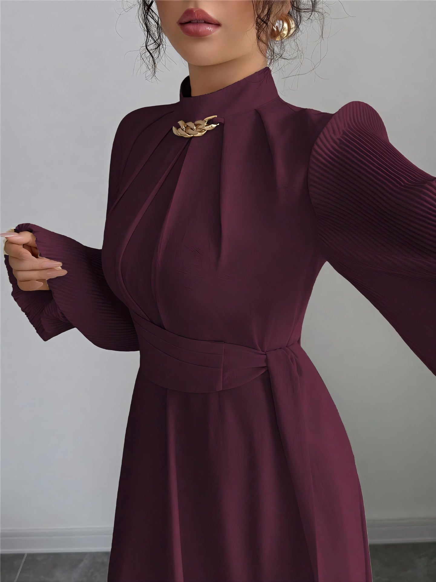 Women's Burgundy Long Sleeve Maxi Dress – Elegant Fashion Dress for Casual, Party, Evening, Holiday & Special Occasions