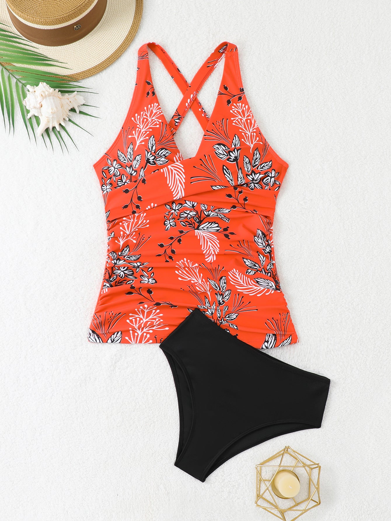 Split Women's Conservative Belly Bikini Printed Swimsuit