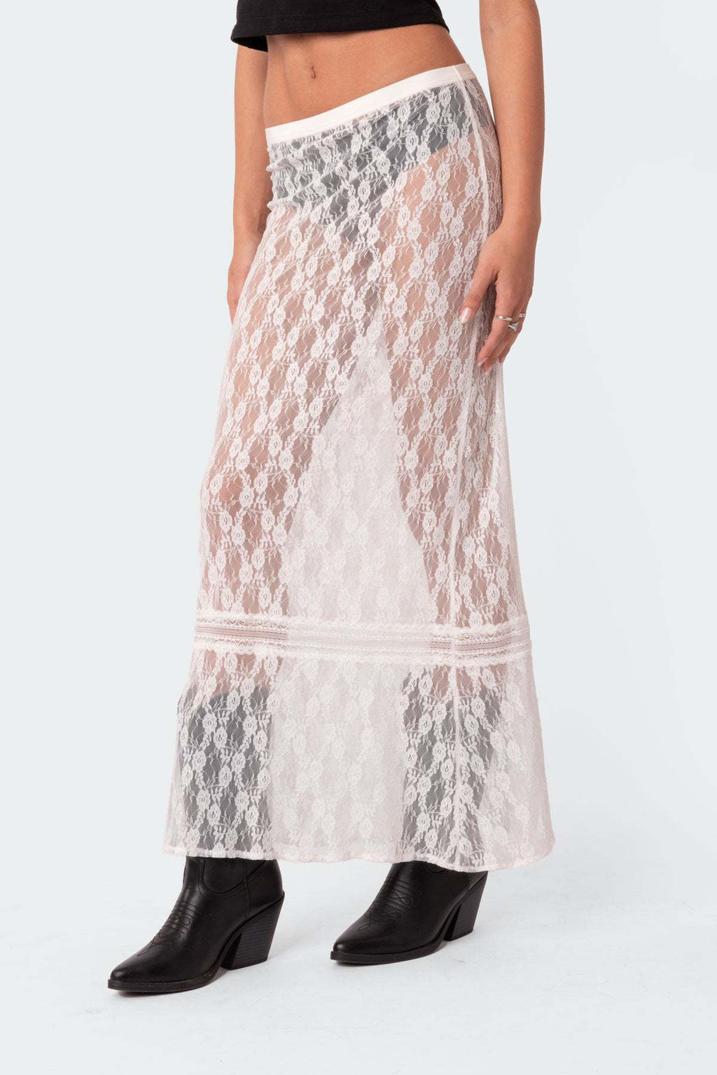 Hollow Lace See-Through Splicing Half-Length Beach Skirt for Women