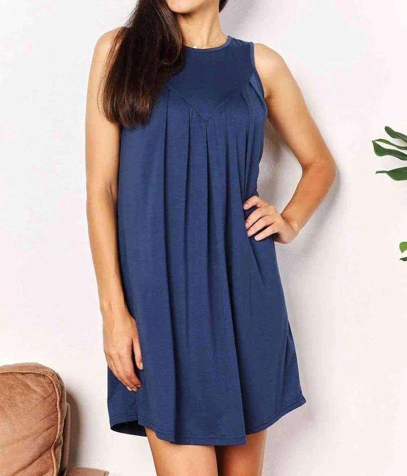 Women's Double Take Round Neck Sleeveless Mini Dress