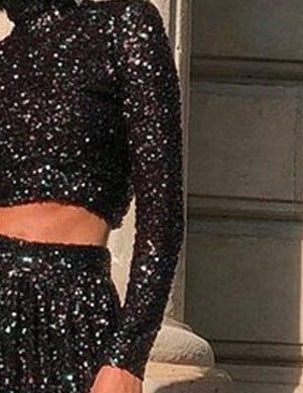 Spring and Summer Elegant High-Neck Long-Sleeved Sequined Dress for Women