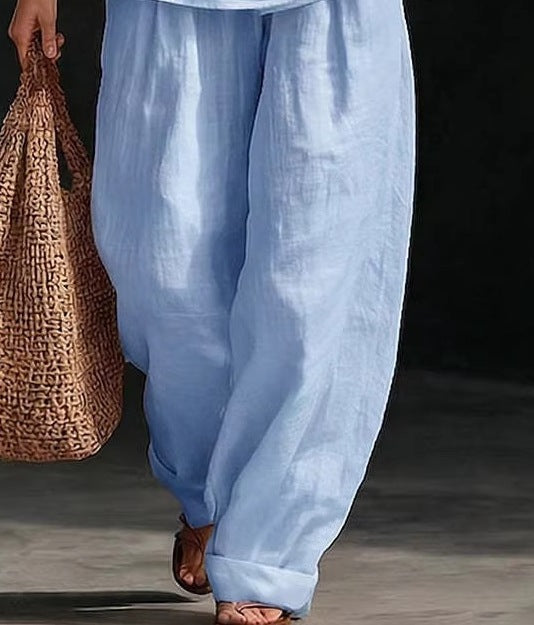 Women's Summer Casual Wide-Leg Pants Two-Piece Outfit Set