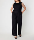 Plus Size Women’s Sleeveless Waist-Cinching Jumpsuit – Slimming, Casual, Solid Color, Fashionable & Versatile One-Piece Outfit