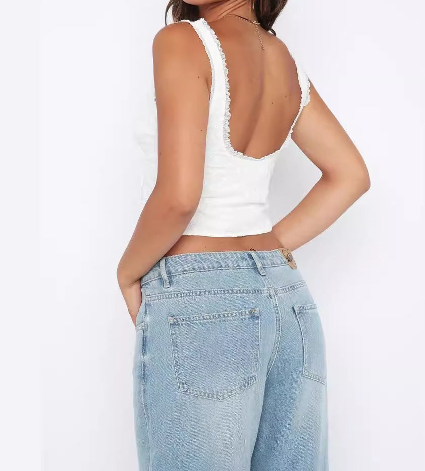 Women's Cotton Lace Strap Vest Elegant Fashion Top