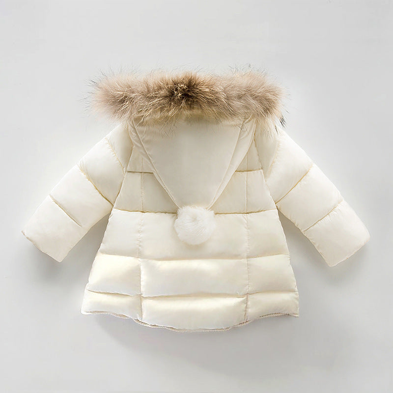 Baby Girl & Boy Winter Cotton-Padded Coat – Thick Fur Collar, Warm Hooded Jacket for 2-Year-Old Toddlers - RAC25JP3297BATOW