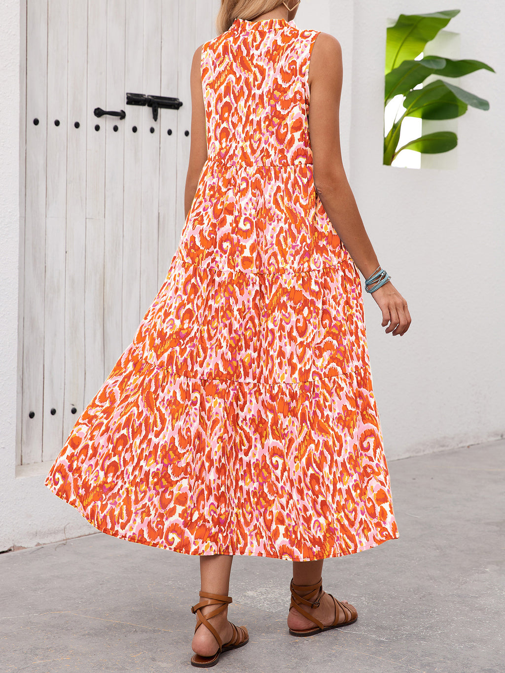 New Women's V-Neck Printed Lace-Up Bohemian Style Maxi Dress for Summer Vacation, Casual Beach Wear