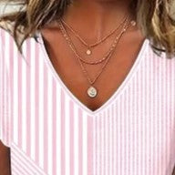 Women's Summer Printed V-Neck Striped Short Sleeve Top – Fashionable Everyday Wear