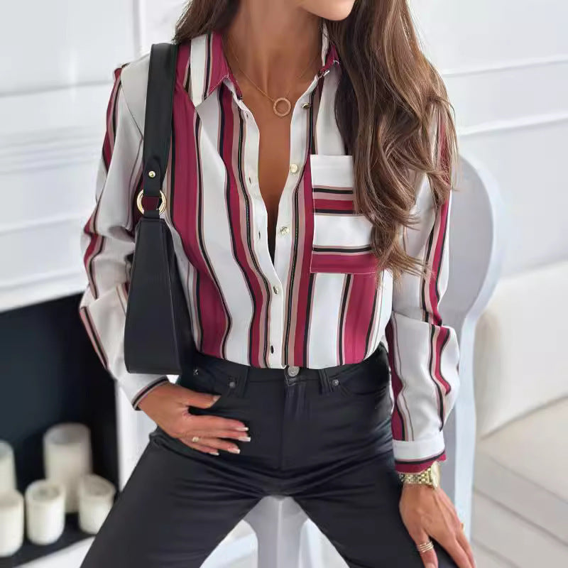 Women's 3D Printed Long-Sleeve Shirt - Spring & Autumn Turn-Down Collar Button-Up Top