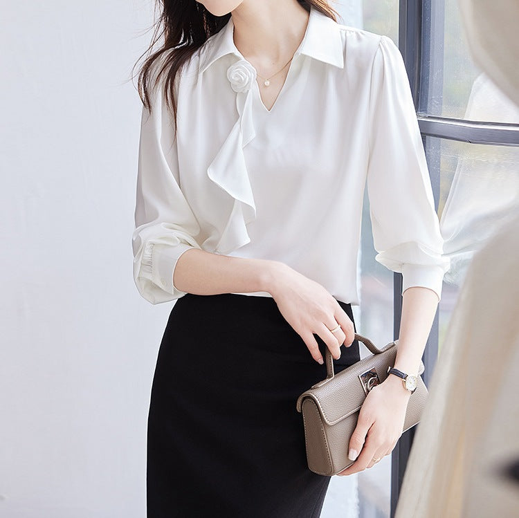 Women's Spring & Autumn High-Neck Long Sleeve Shirt - Elegant Fashion Blouse
