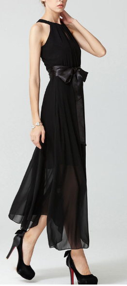 Women Chiffon Sleeveless Long Prom Dress
