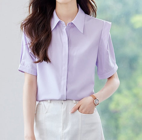 Women's Summer Short-Sleeved Elegant V-Neck Blouse - Lightweight Breathable Casual & Office Wear Top