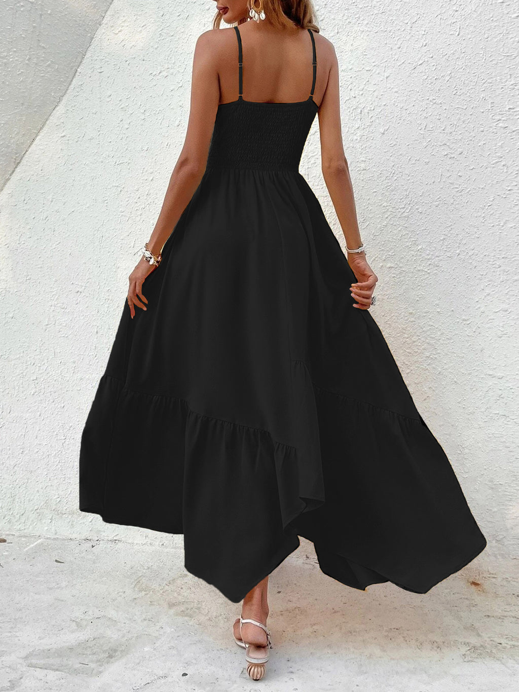 Women's Summer Elegant Sleeveless Sling Dress with Irregular Hem Casual Lightweight Midi Dress