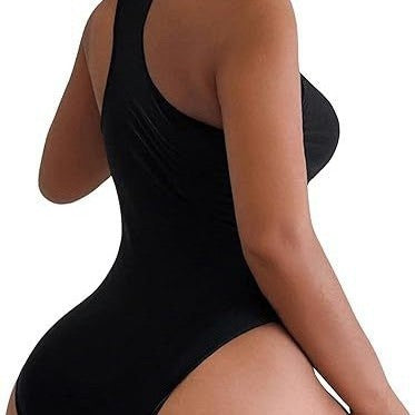 Solid Color High Collar Chest Zipper One-Piece Bikini Swimsuit