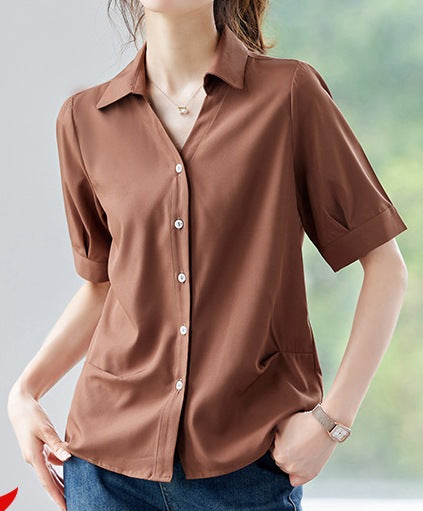 Women's Short-Sleeved Summer Lightweight Elegant Top - Casual Comfortable Everyday Wear Blouse