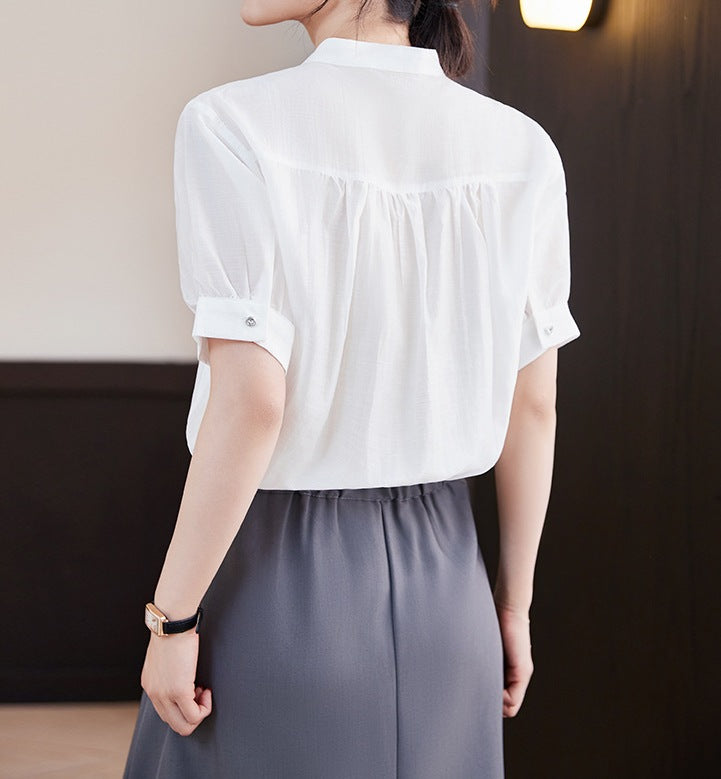 Women's Summer Elegant Loose Fit Round Neck Short Sleeve Shirt