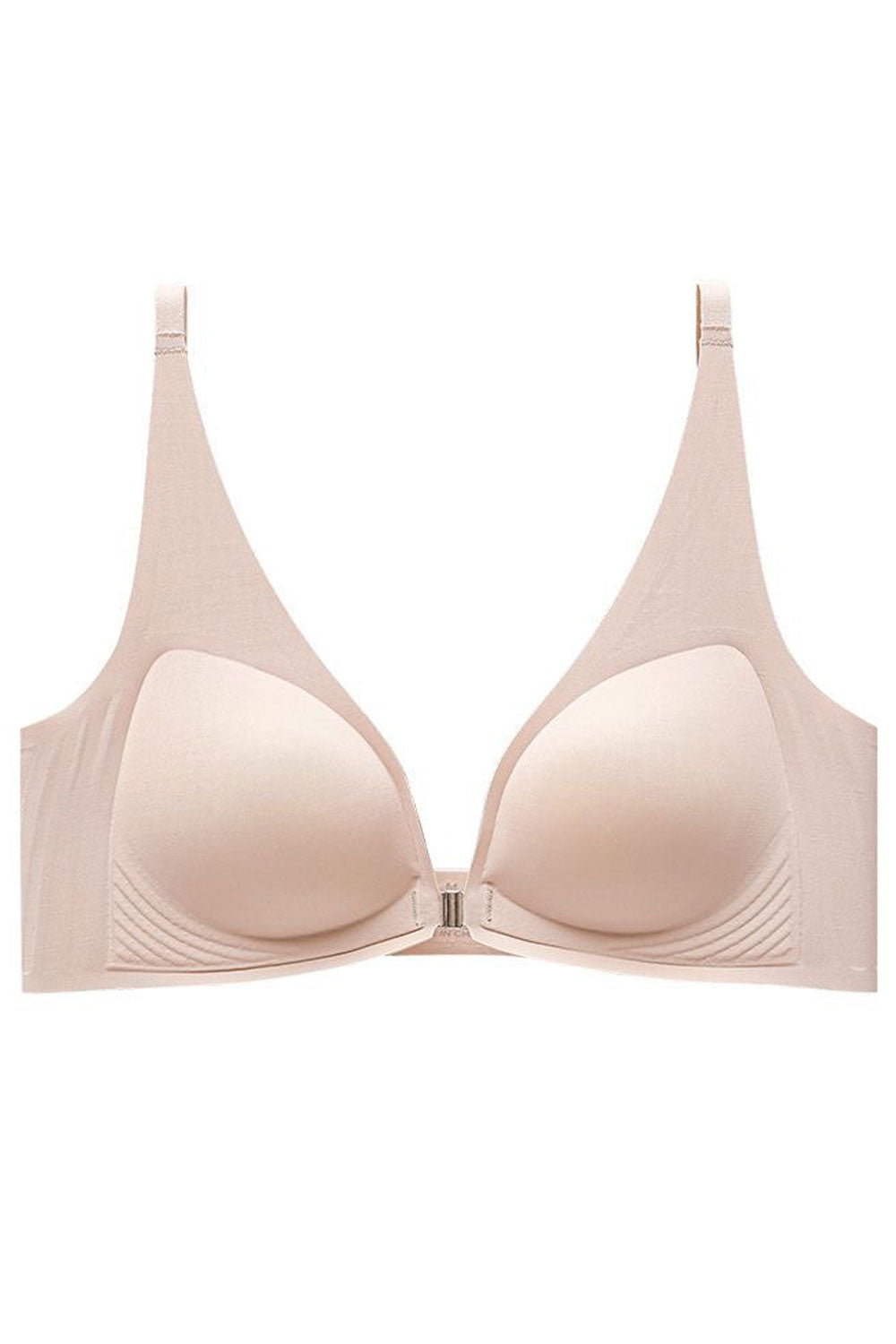 Women New Beautiful Gathered Seamless Front Buckle Fixed Shoulder Straps No Rims Thin Section Soft Jelly Bra