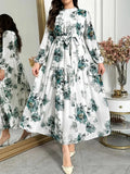 Plus Size Women's French Inspired Lace-Up Summer Dress, Elegant Slim Fit Long Chiffon Holiday Maxi Swing Dress