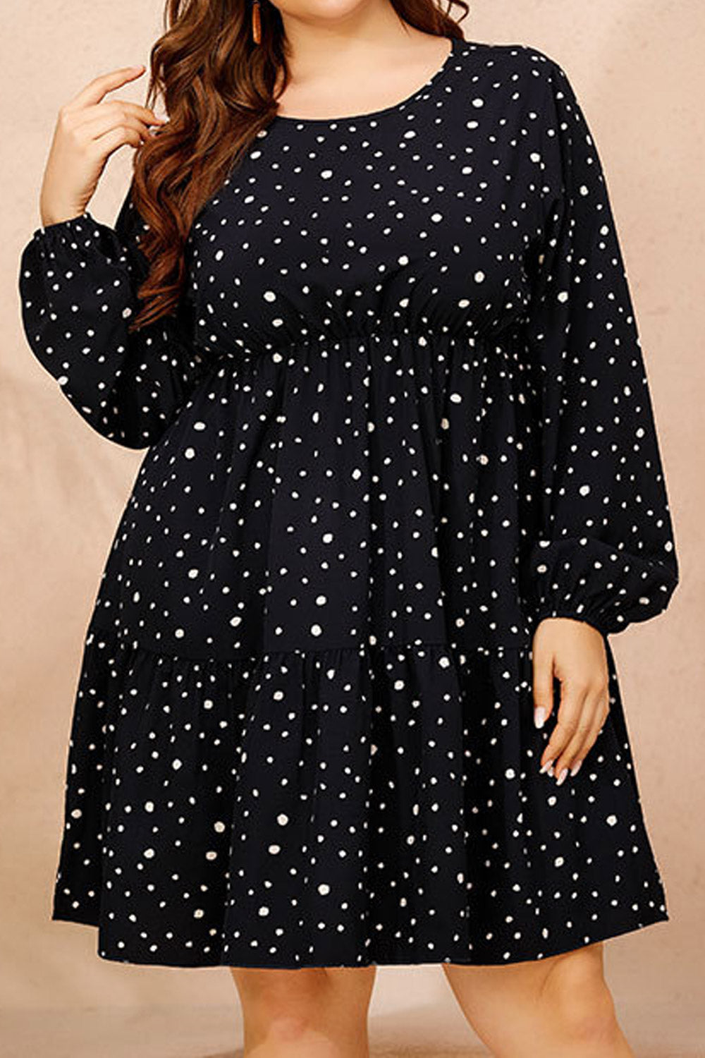 Women Plus Long Sleeve Chiffon Elastic High Waist Elegant Party Dress