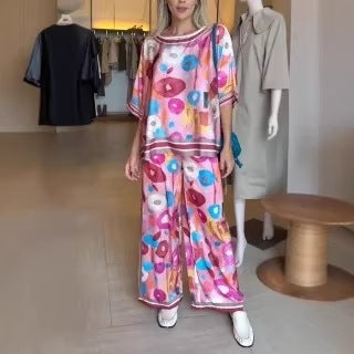 Women's Casual Short-Sleeve Top and Long Pants Two-Piece Outfit Set