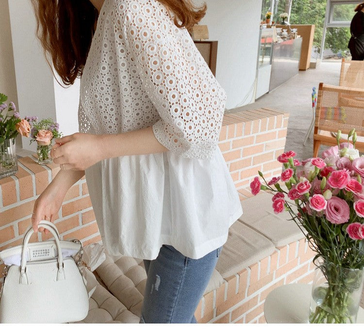 Summer Embroidered Hollow-Out Cotton Cardigan Shirt – Lightweight Long Sleeve Casual Cover-Up Top for Women