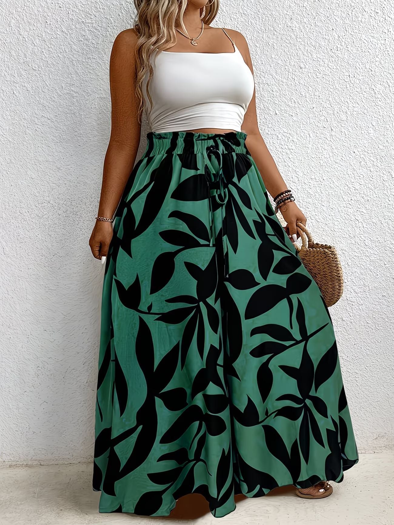 Women's Plus Size Summer Printed Wide Leg Pants