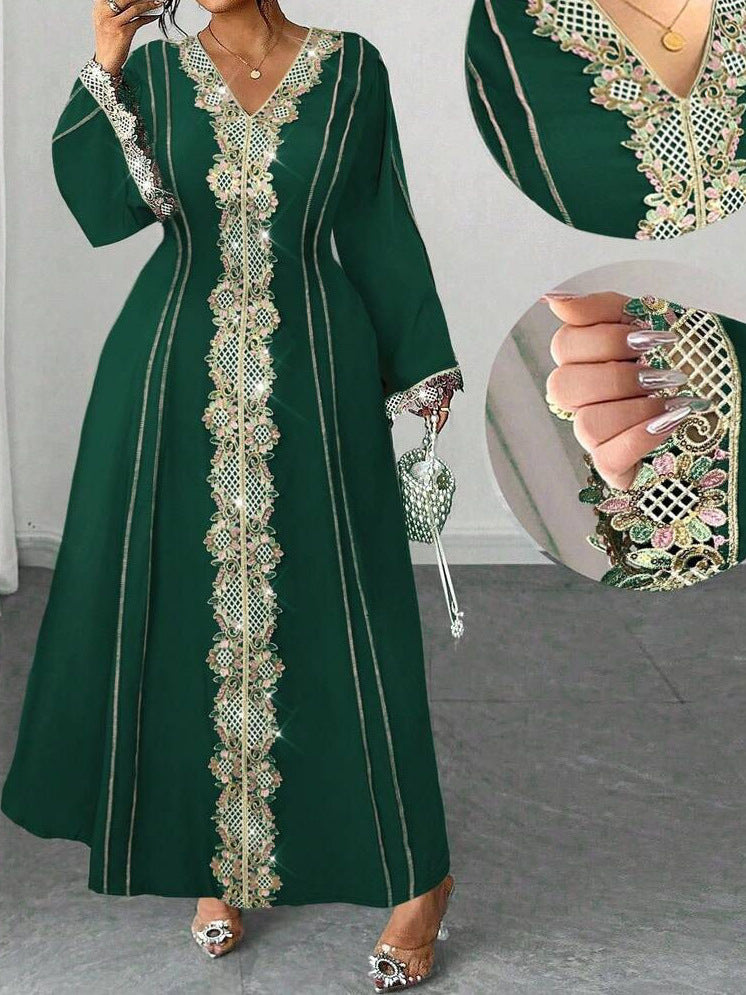 Women's Elegant Lace Long Robe Dress Loose Fit Fashion Maxi Dress for Casual Party Vacation Wear