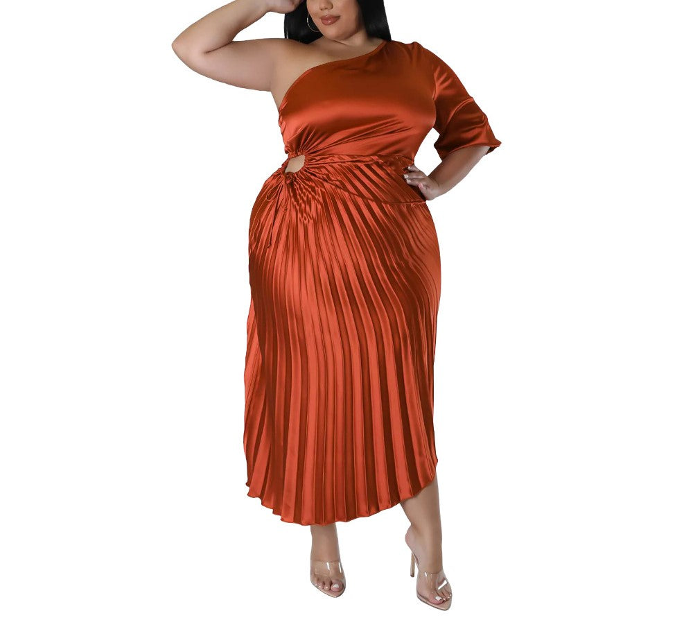 Spring New Off-Shoulder Drawstring Pleated Dress – Elegant Women's Fashion for Casual & Party Wear