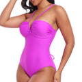 Strappy Triangle V-Neck Halter One-Piece Shaping Swimsuit with Tummy Control