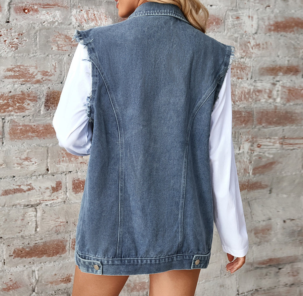 Women’s New Washed Denim Loose Vest Cardigan Top