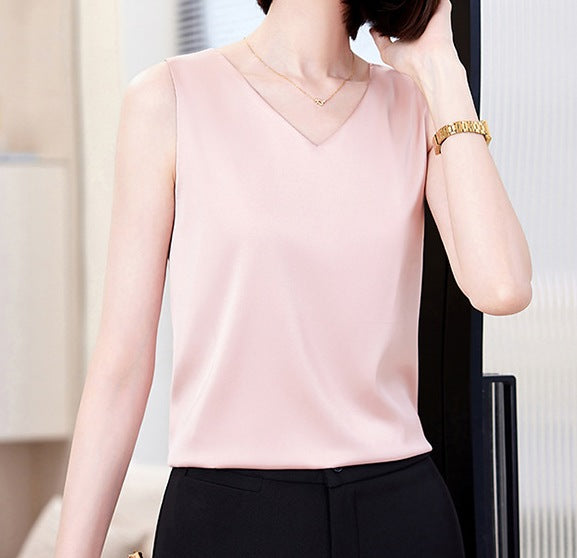 Women's Elegant V-Neck Sleeveless Vest Top - Lightweight Spring & Summer Layering Blouse