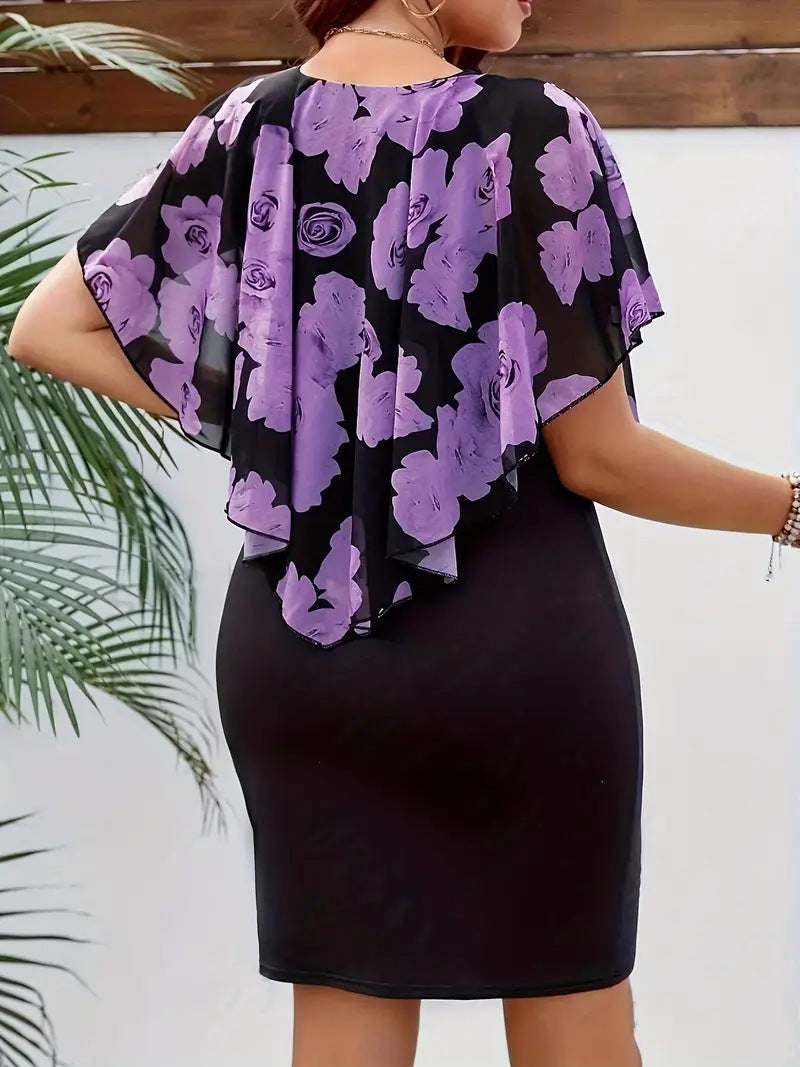 Women's Plus Size Elegant Printed Slim Fit Midi Dress with Modern Fashion Design